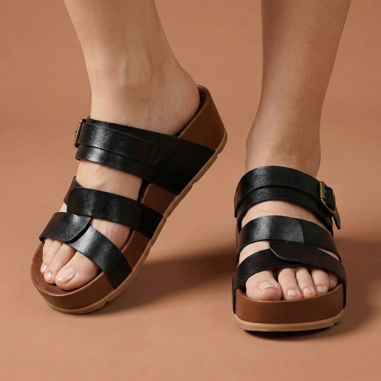 Plantaris Pénélope – Sandales Plateforme Confort Femme Effet Cuir | Voûte Plantaire, Boucle