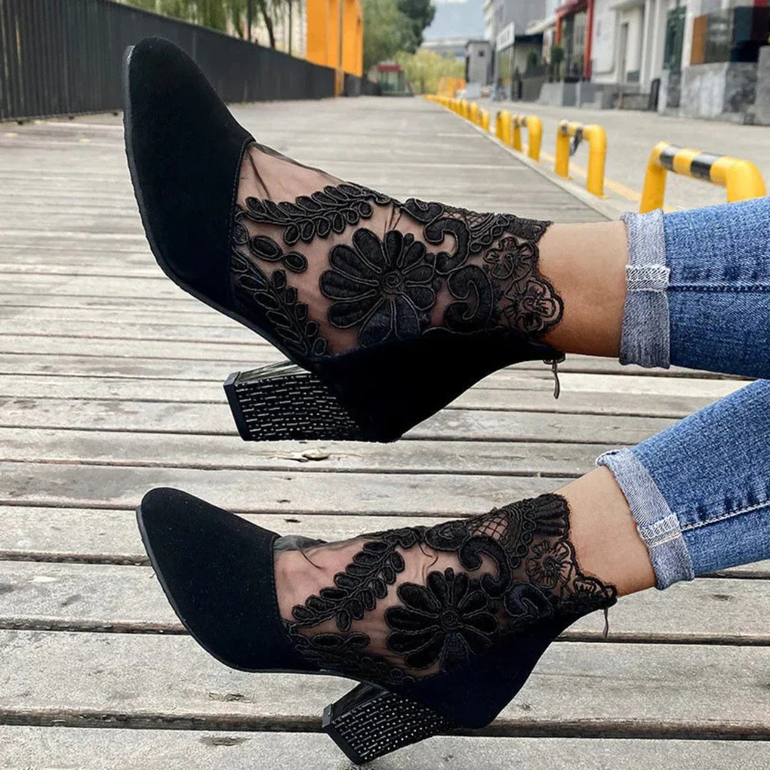 Plantaris Violette – Bottines à Talon Bottier Femme Dentelle | Confort, Élégantes