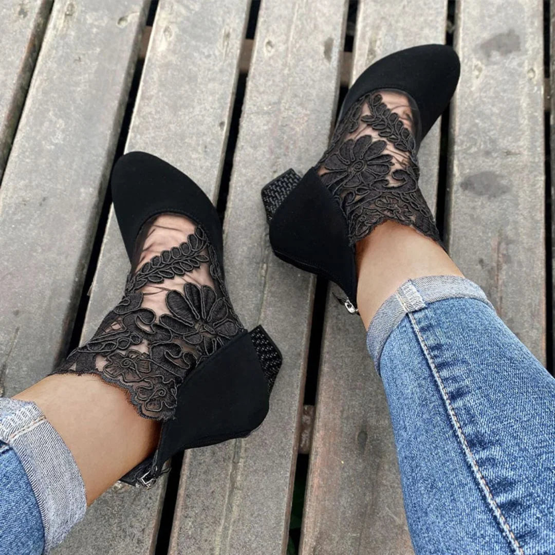 Plantaris Violette – Bottines à Talon Bottier Femme Dentelle | Confort, Élégantes