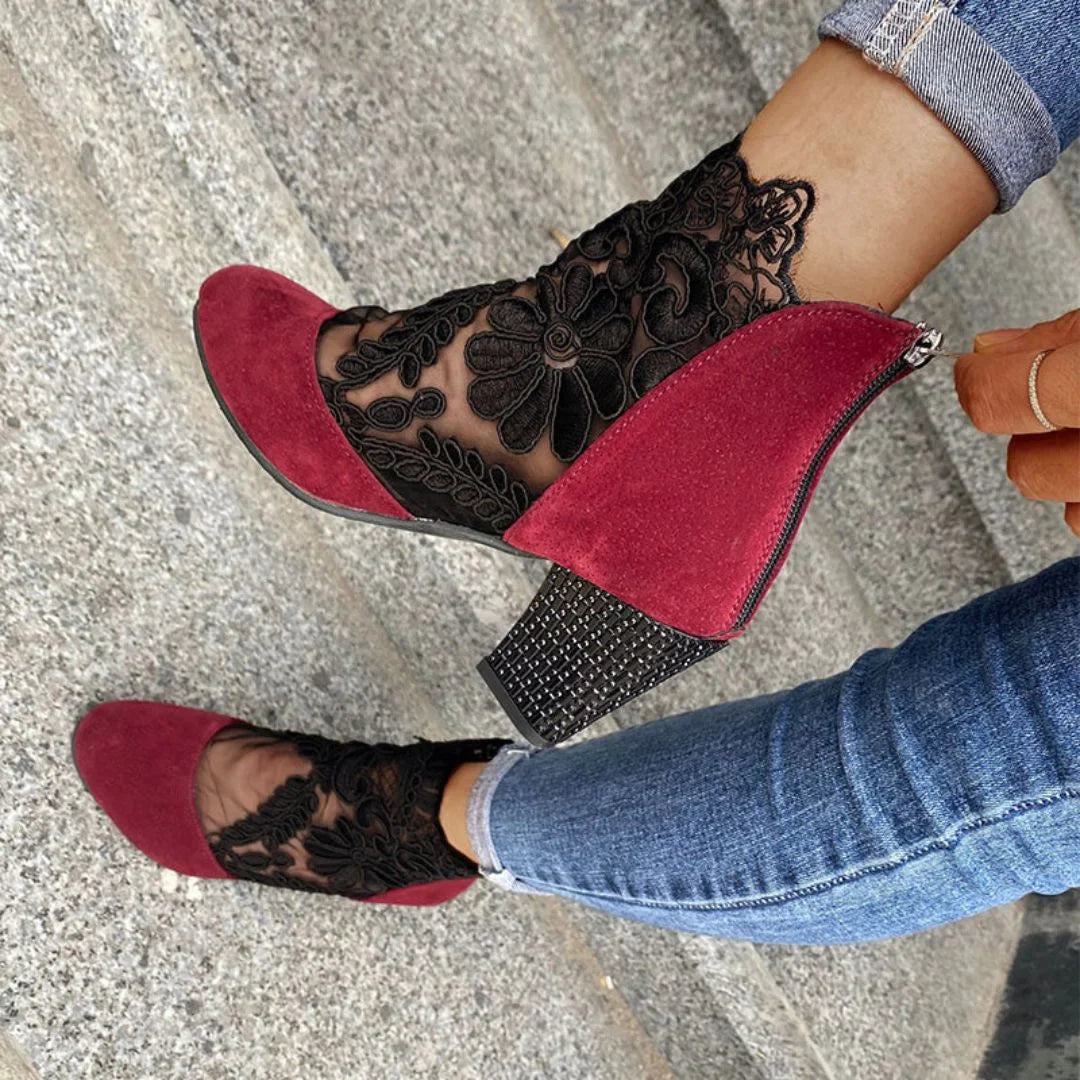 Plantaris Violette – Bottines à Talon Bottier Femme Dentelle | Confort, Élégantes