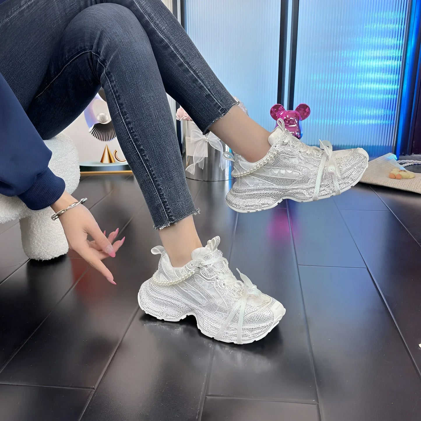 Plantaris Alice – Baskets Confort Femme Maille Strass | Respirantes, Légères