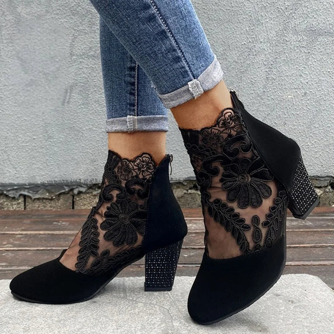 Plantaris Violette – Bottines à Talon Bottier Femme Dentelle | Confort, Élégantes