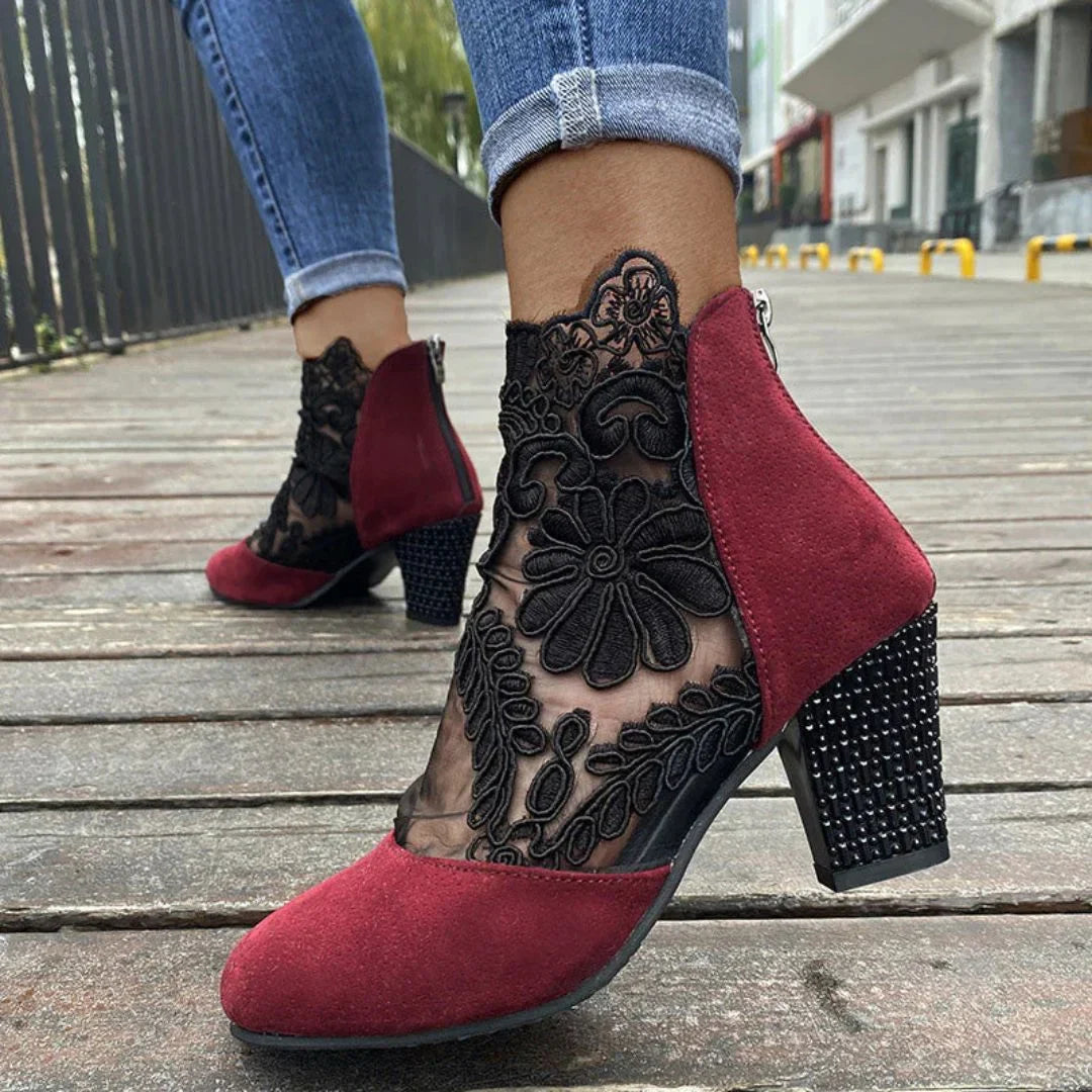 Plantaris Violette – Bottines à Talon Bottier Femme Dentelle | Confort, Élégantes
